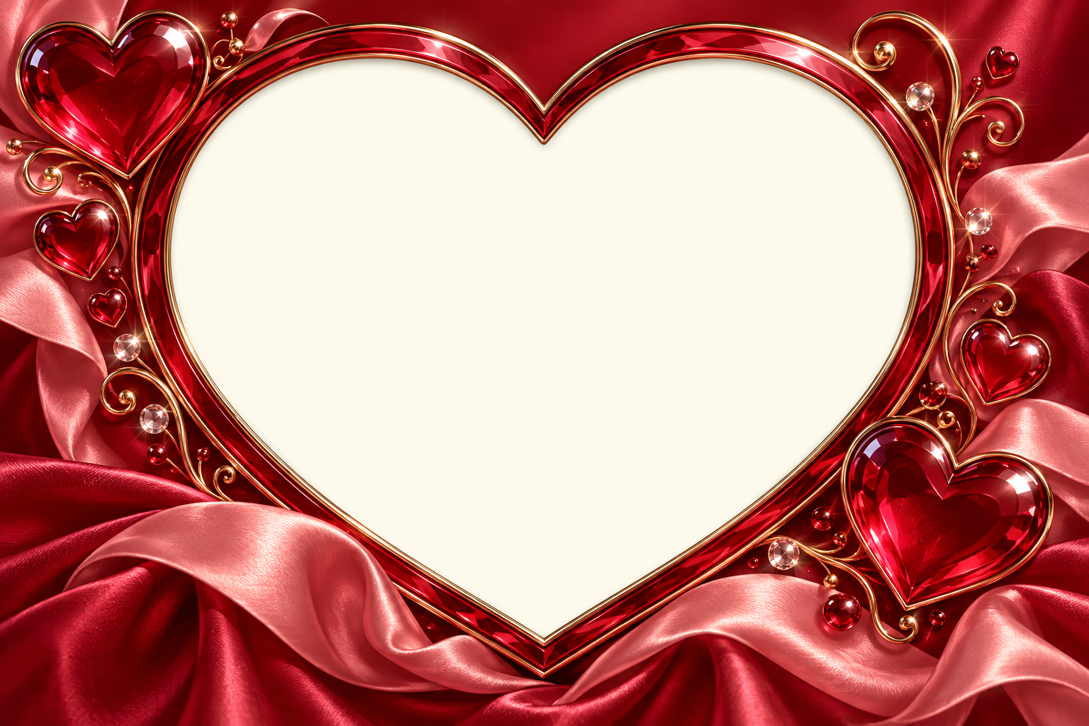 Wide glossy ruby and satin frame with a large heart-shaped opening